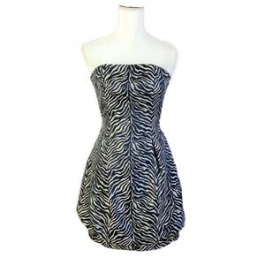 Cache Zebra Print Strapless Cocktail Dress Blue Gold Sz 4
